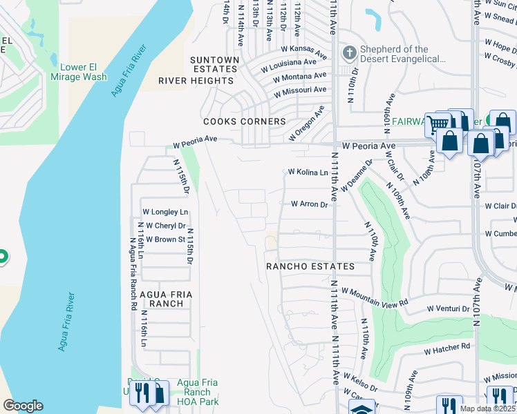 map of restaurants, bars, coffee shops, grocery stores, and more near 10220 North 112th Avenue in Sun City