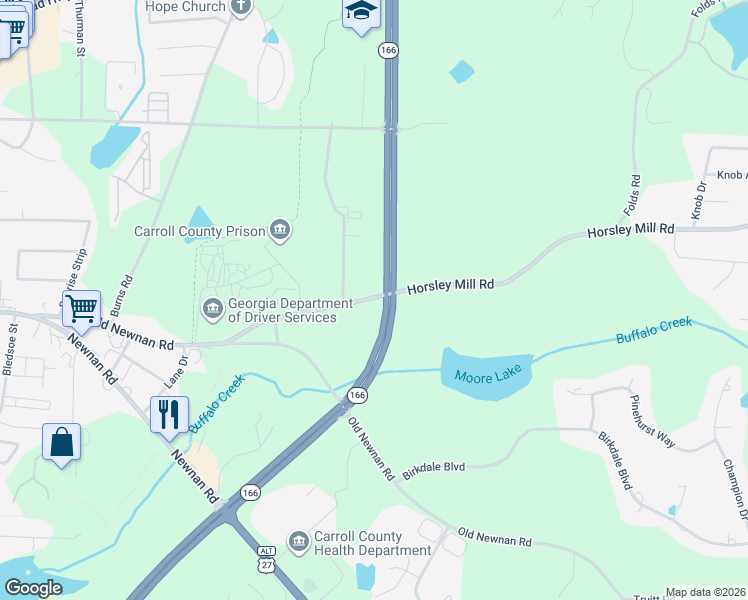 map of restaurants, bars, coffee shops, grocery stores, and more near State Highway 166 in Carrollton