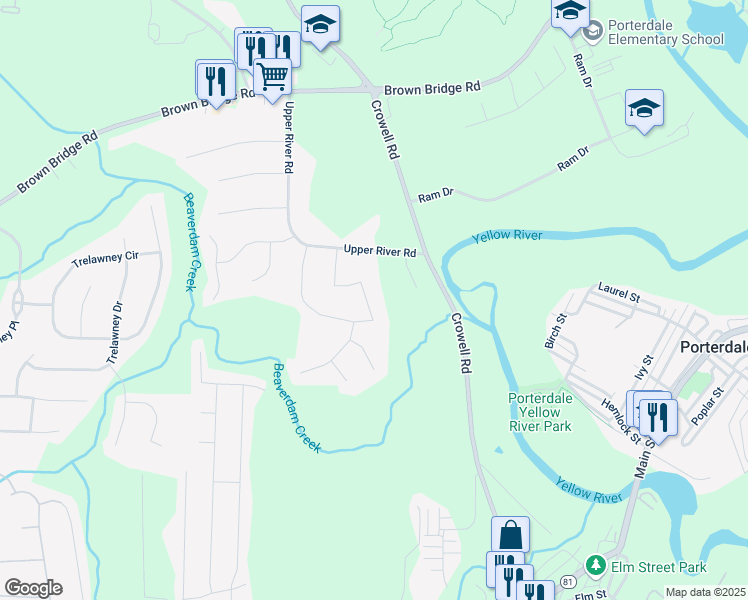 map of restaurants, bars, coffee shops, grocery stores, and more near 230 Woodland Ridge Circle in Covington