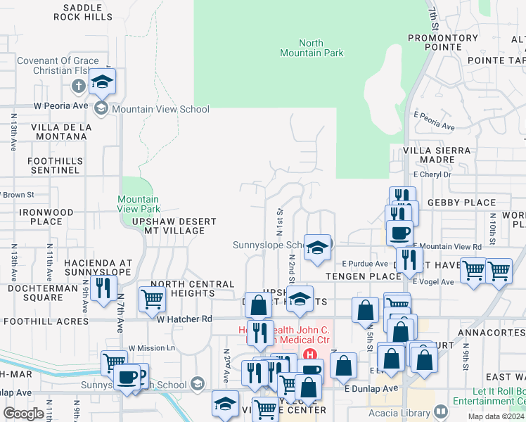 map of restaurants, bars, coffee shops, grocery stores, and more near in Phoenix