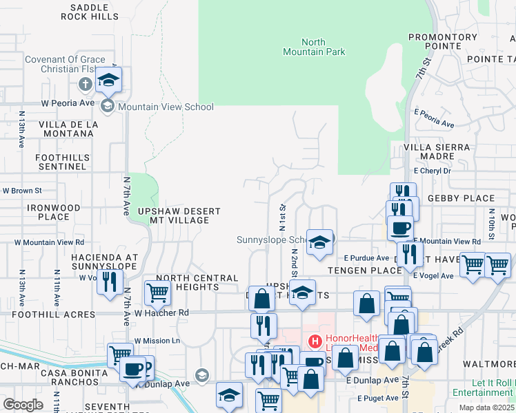 map of restaurants, bars, coffee shops, grocery stores, and more near in Phoenix