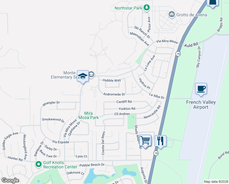 map of restaurants, bars, coffee shops, grocery stores, and more near 29556 Hyperion Street in Murrieta