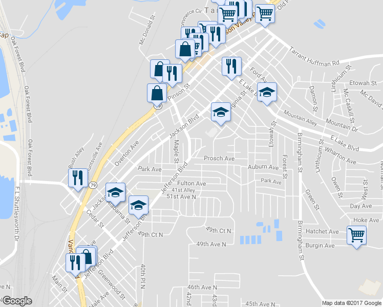 map of restaurants, bars, coffee shops, grocery stores, and more near 1260 Elm Avenue in Birmingham