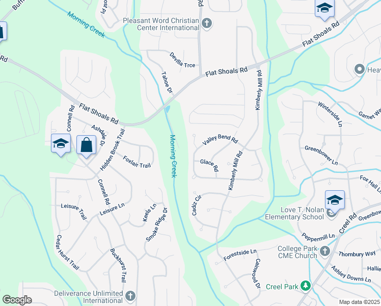 map of restaurants, bars, coffee shops, grocery stores, and more near 3250 Valley Bend Road in Atlanta