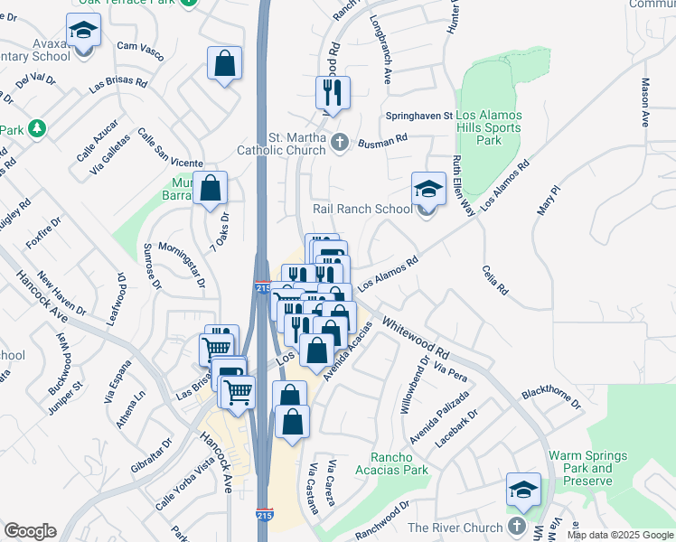 map of restaurants, bars, coffee shops, grocery stores, and more near 39312 Corte Aztec in Murrieta
