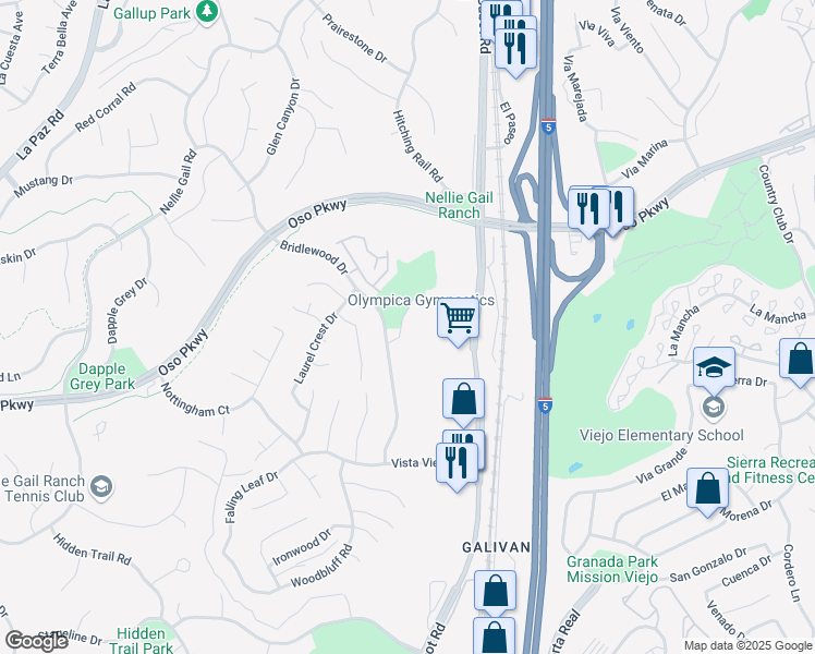 map of restaurants, bars, coffee shops, grocery stores, and more near 26582 Meadow Crest Drive in Laguna Hills
