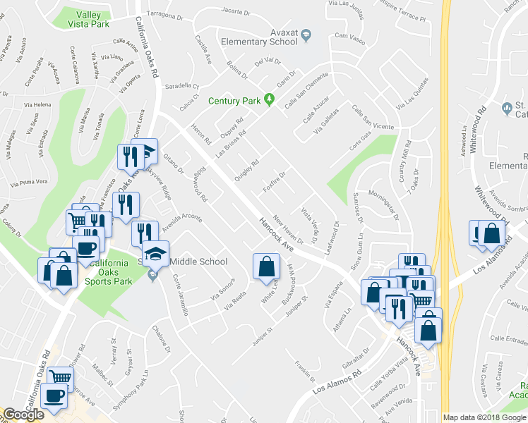 map of restaurants, bars, coffee shops, grocery stores, and more near 24515 New Haven Drive in Murrieta