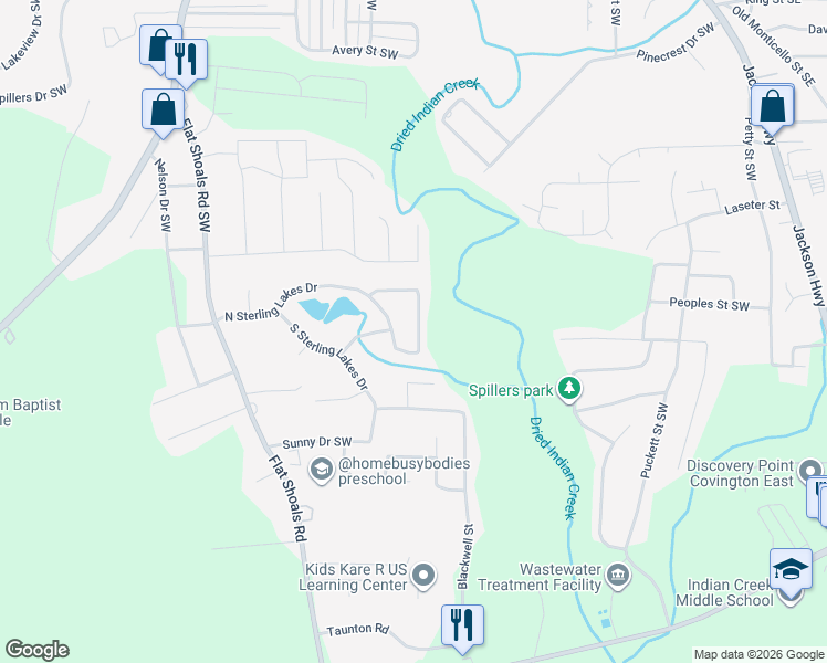 map of restaurants, bars, coffee shops, grocery stores, and more near 8205 Sterling Lane in Covington