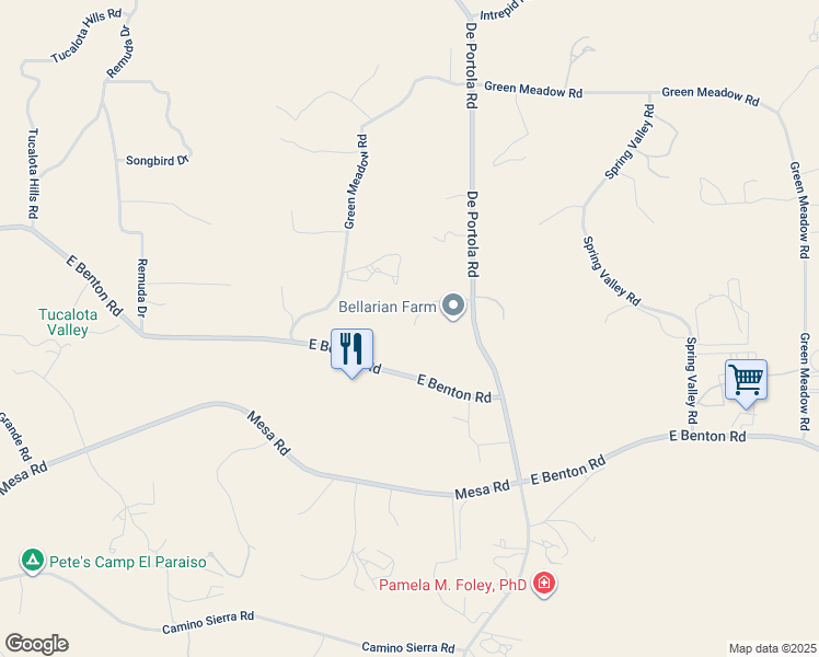 map of restaurants, bars, coffee shops, grocery stores, and more near 38995 Maiz Lane in Temecula