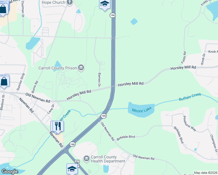 map of restaurants, bars, coffee shops, grocery stores, and more near State Highway 166 in Carrollton