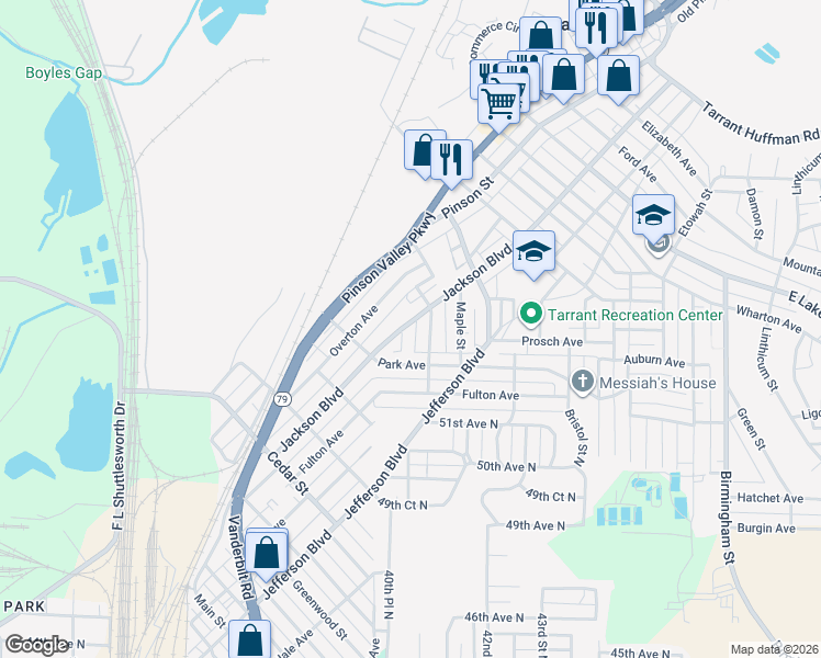 map of restaurants, bars, coffee shops, grocery stores, and more near 1046 Jackson Boulevard in Birmingham