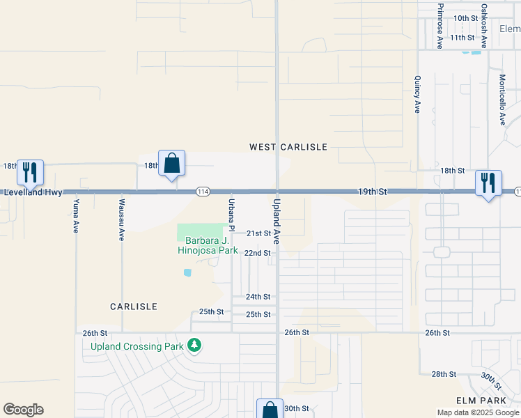 map of restaurants, bars, coffee shops, grocery stores, and more near 7307 19th Street in Lubbock