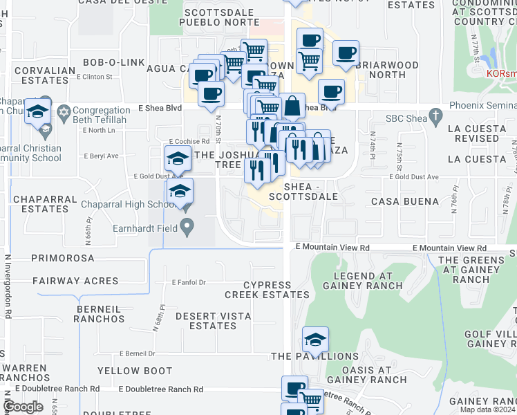 map of restaurants, bars, coffee shops, grocery stores, and more near 7007 East Gold Dust Avenue in Scottsdale