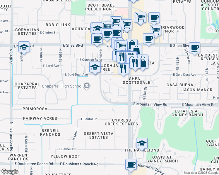 map of restaurants, bars, coffee shops, grocery stores, and more near 7007 East Gold Dust Avenue in Scottsdale