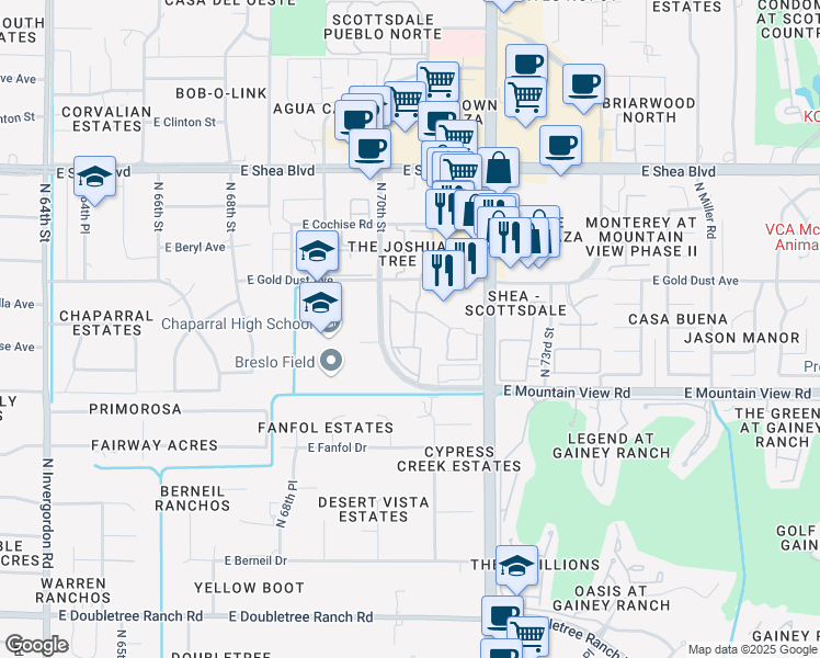 map of restaurants, bars, coffee shops, grocery stores, and more near 7007 East Gold Dust Avenue in Scottsdale