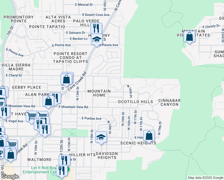 map of restaurants, bars, coffee shops, grocery stores, and more near 10020 North 15th Street in Phoenix