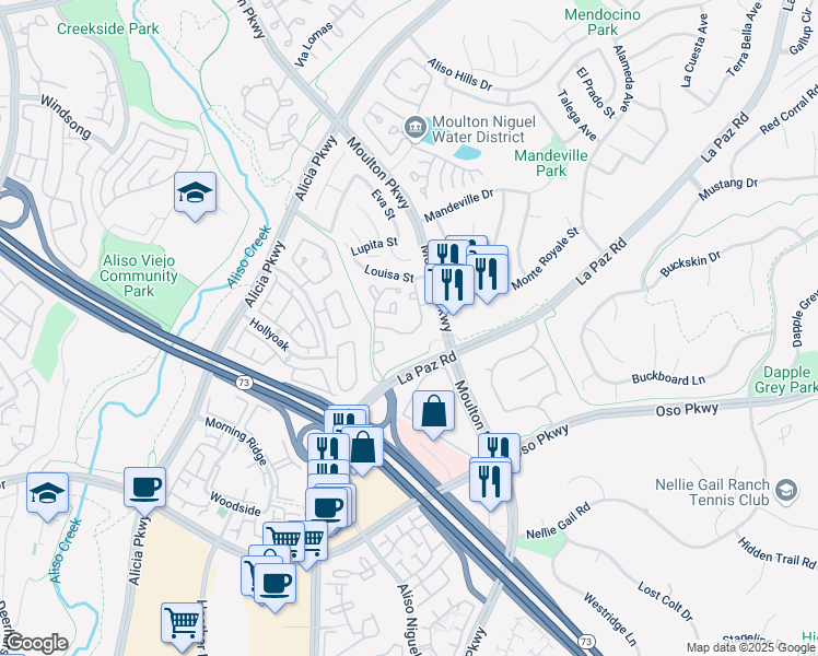 map of restaurants, bars, coffee shops, grocery stores, and more near 26592 Las Palmas in Laguna Hills