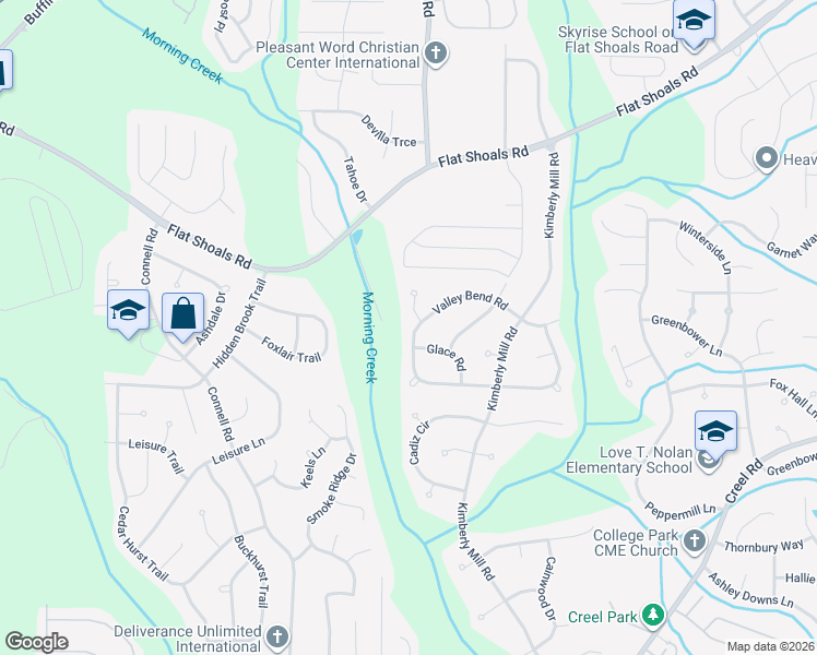 map of restaurants, bars, coffee shops, grocery stores, and more near 120 Valley Bend Lane in Atlanta