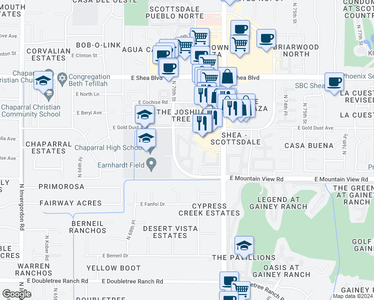 map of restaurants, bars, coffee shops, grocery stores, and more near 7007 East Gold Dust Avenue in Scottsdale