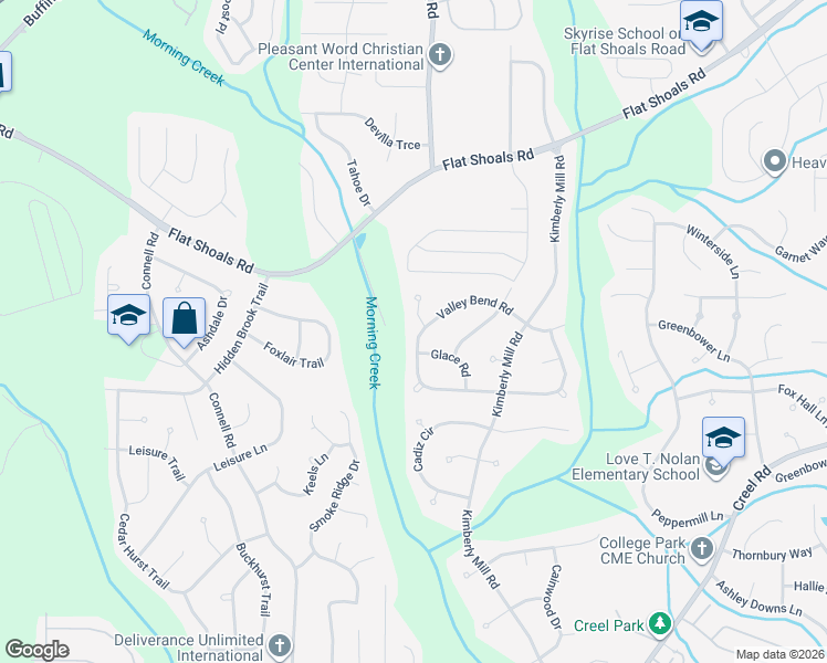 map of restaurants, bars, coffee shops, grocery stores, and more near 120 Valley Bend Lane in Atlanta