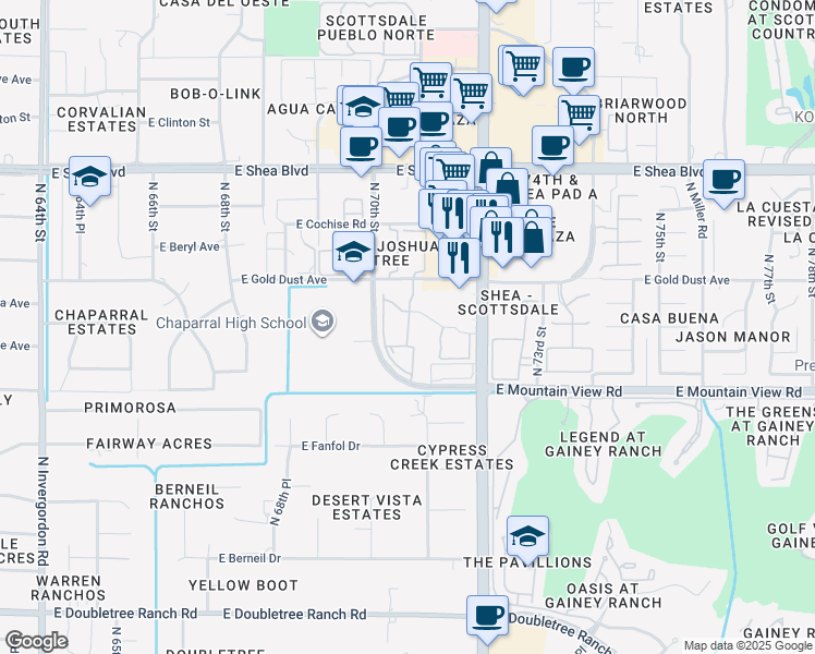 map of restaurants, bars, coffee shops, grocery stores, and more near 7007 East Gold Dust Avenue in Scottsdale