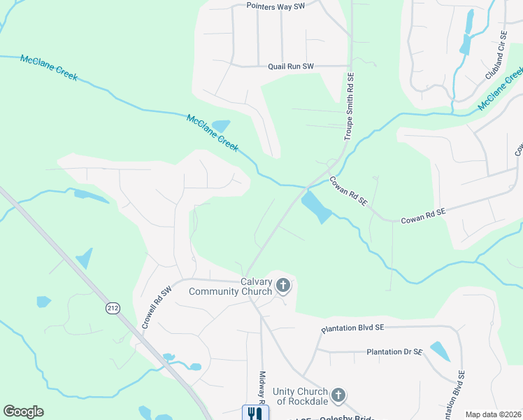 map of restaurants, bars, coffee shops, grocery stores, and more near 4310 McClanes Court in Conyers