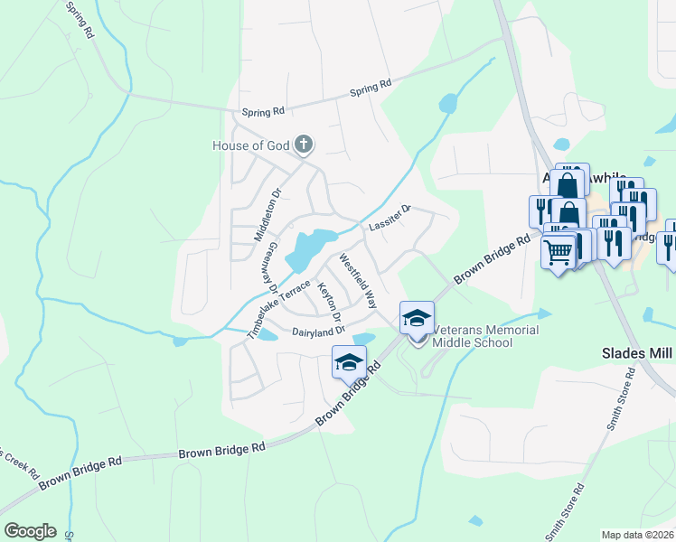 map of restaurants, bars, coffee shops, grocery stores, and more near 85 Adelaide Drive in Covington