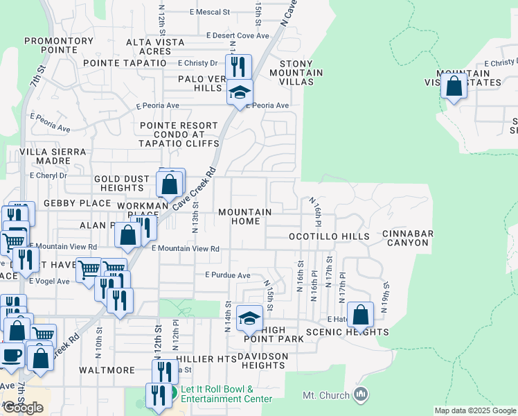 map of restaurants, bars, coffee shops, grocery stores, and more near 1448 East Cinnabar Avenue in Phoenix