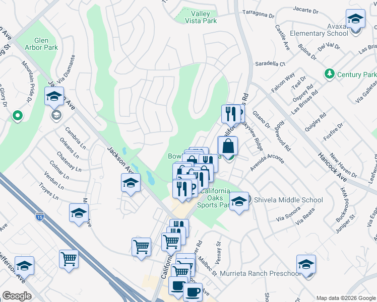 map of restaurants, bars, coffee shops, grocery stores, and more near 40511 Vía Amapola in Murrieta
