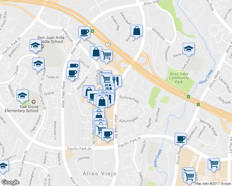 map of restaurants, bars, coffee shops, grocery stores, and more near 26551 Aliso Creek Rd in Aliso Viejo