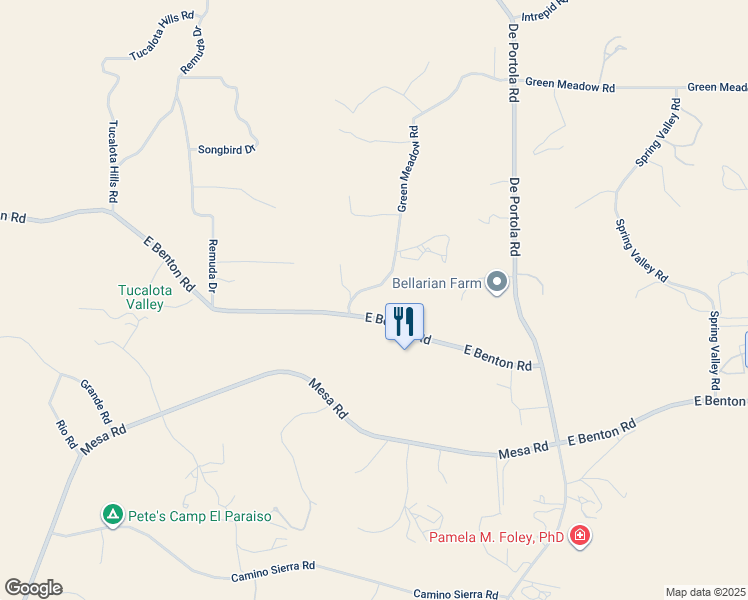 map of restaurants, bars, coffee shops, grocery stores, and more near 38662 East Benton Road in Temecula