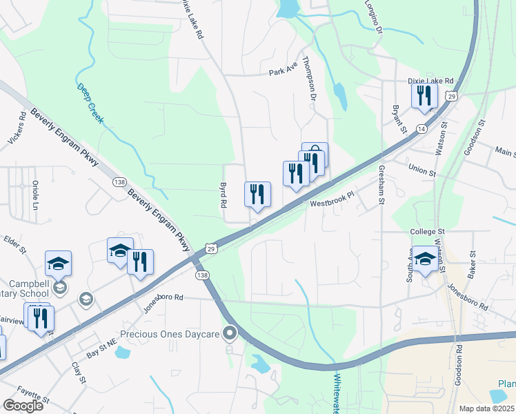map of restaurants, bars, coffee shops, grocery stores, and more near 6540 Lower Dixie Lake Road in Union City