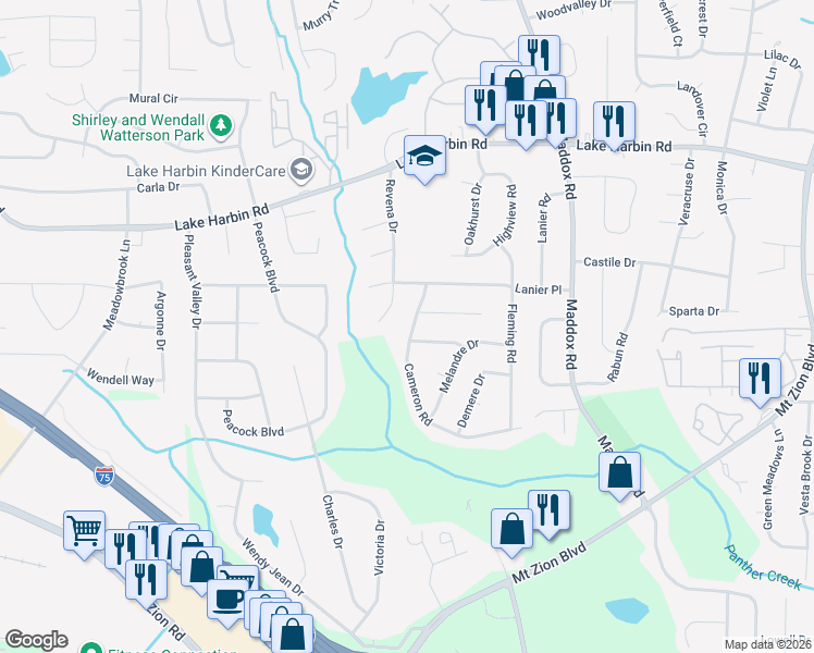 map of restaurants, bars, coffee shops, grocery stores, and more near 6519 Cameron Road in Morrow