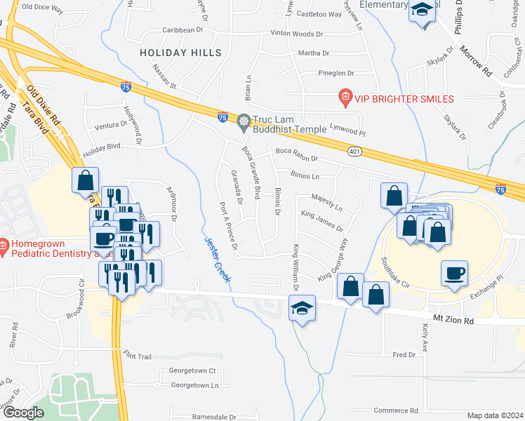 map of restaurants, bars, coffee shops, grocery stores, and more near 6500 Boca Grande Boulevard in Forest Park