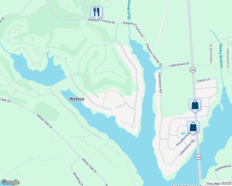 map of restaurants, bars, coffee shops, grocery stores, and more near 24 North Lake Circle in Manning
