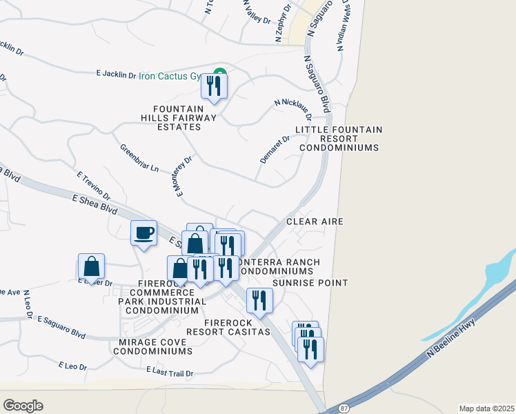 map of restaurants, bars, coffee shops, grocery stores, and more near 17036 East Lema Circle in Fountain Hills