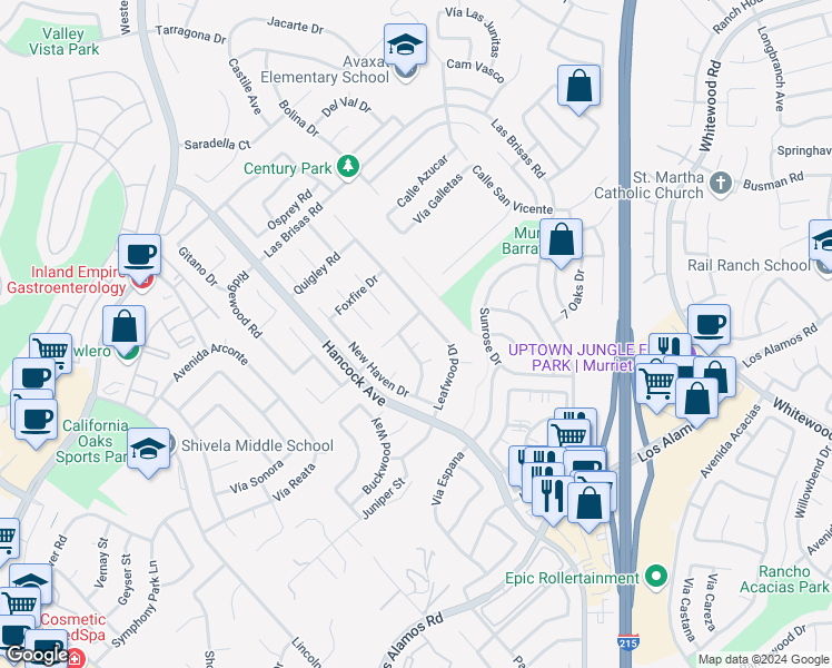 map of restaurants, bars, coffee shops, grocery stores, and more near 39897 Verono Corte in Murrieta