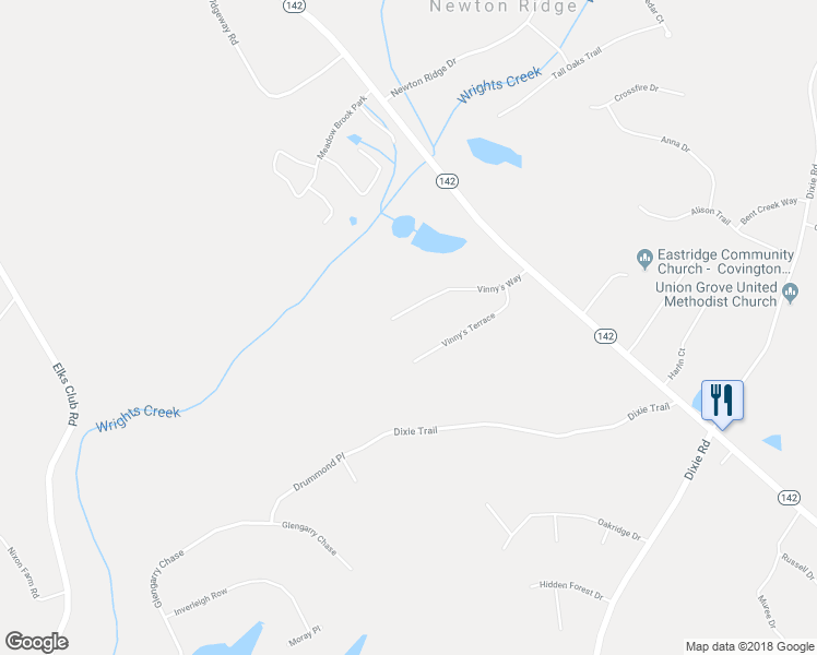 map of restaurants, bars, coffee shops, grocery stores, and more near 125 Vinny's Way in Covington