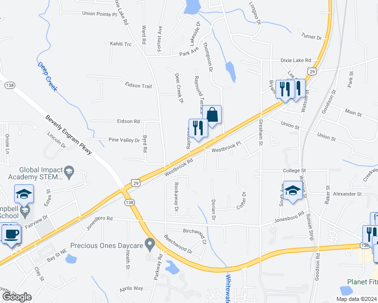 map of restaurants, bars, coffee shops, grocery stores, and more near 6561 Raymond Drive in Union City
