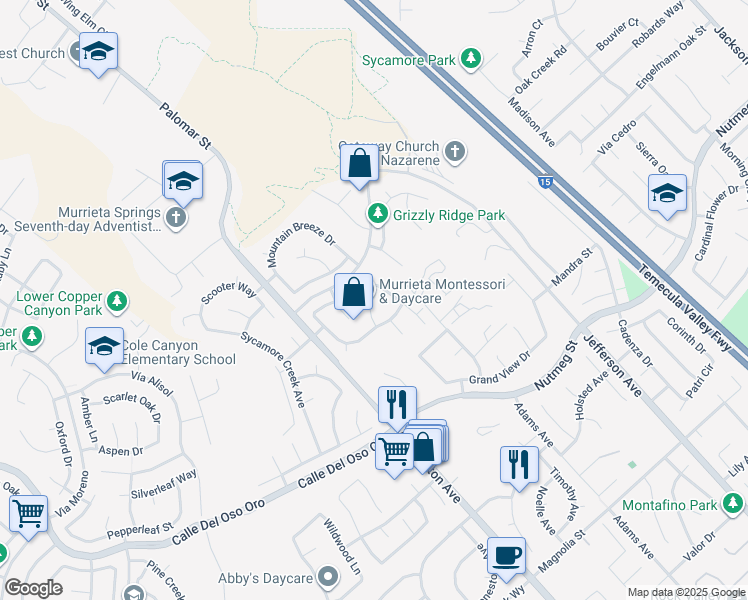 map of restaurants, bars, coffee shops, grocery stores, and more near 23414 Mount Ashland Court in Murrieta