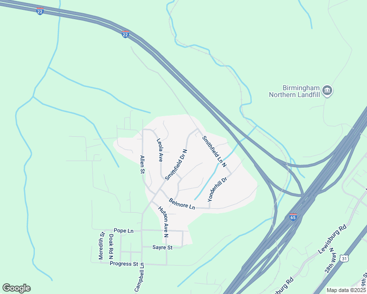 map of restaurants, bars, coffee shops, grocery stores, and more near 4844 Smithfield Drive North in Birmingham