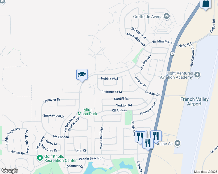 map of restaurants, bars, coffee shops, grocery stores, and more near 29559 Hyperion Street in Murrieta