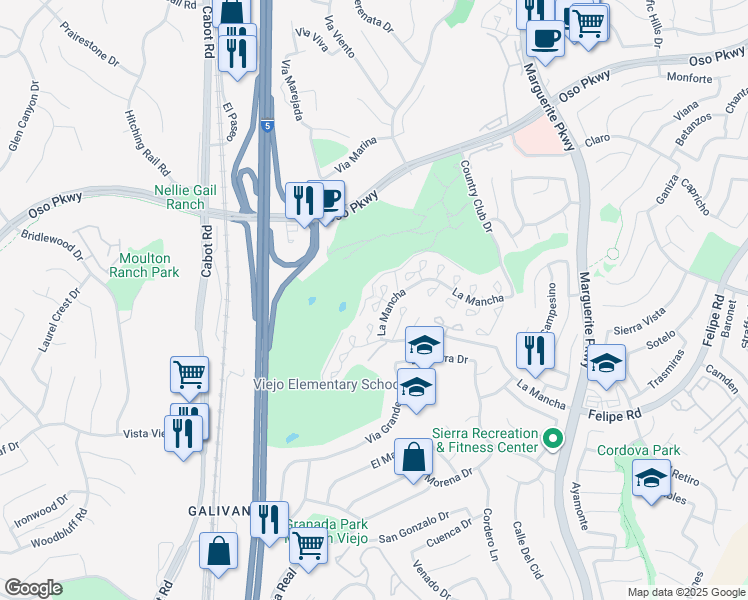 map of restaurants, bars, coffee shops, grocery stores, and more near 26553 Lucinda in Mission Viejo