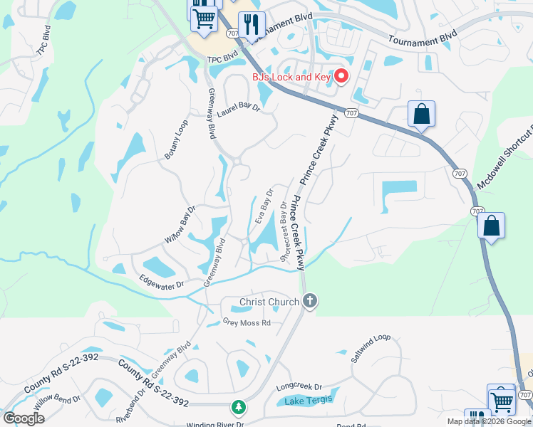 map of restaurants, bars, coffee shops, grocery stores, and more near 4141 Eva Bay Drive in Murrells Inlet