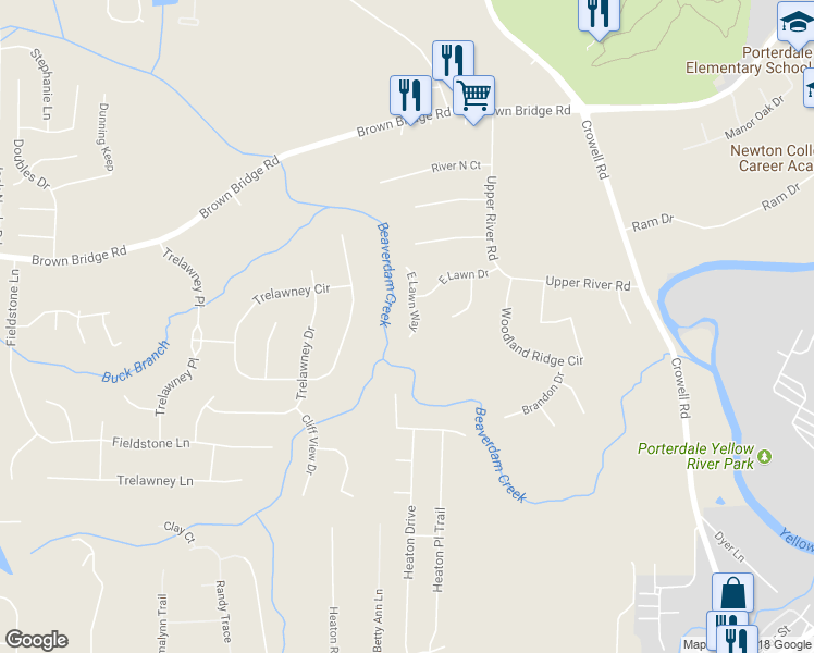 map of restaurants, bars, coffee shops, grocery stores, and more near 100 East Lawn Way in Covington