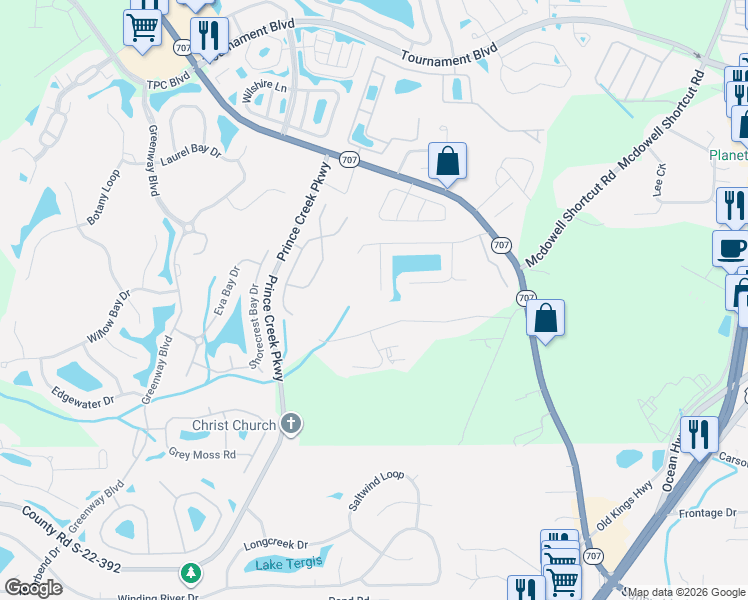 map of restaurants, bars, coffee shops, grocery stores, and more near 330 Chastain Court in Murrells Inlet
