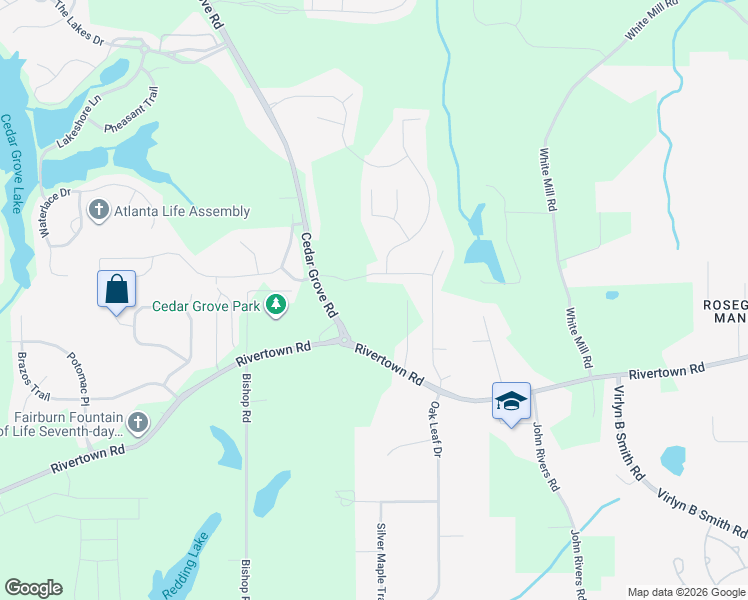 map of restaurants, bars, coffee shops, grocery stores, and more near 6610 Cedar Grove Road in Fairburn