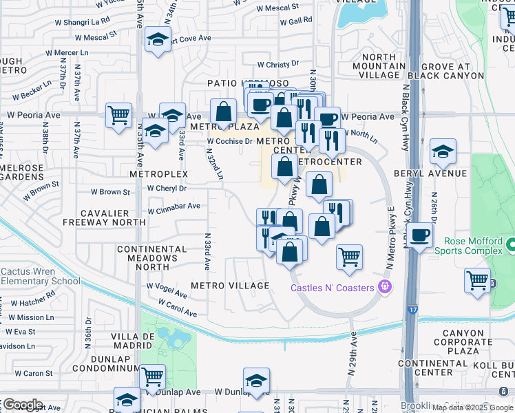 map of restaurants, bars, coffee shops, grocery stores, and more near 10000 North 31st Avenue in Phoenix