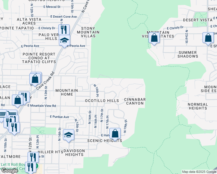 map of restaurants, bars, coffee shops, grocery stores, and more near 1702 East Cinnabar Avenue in Phoenix