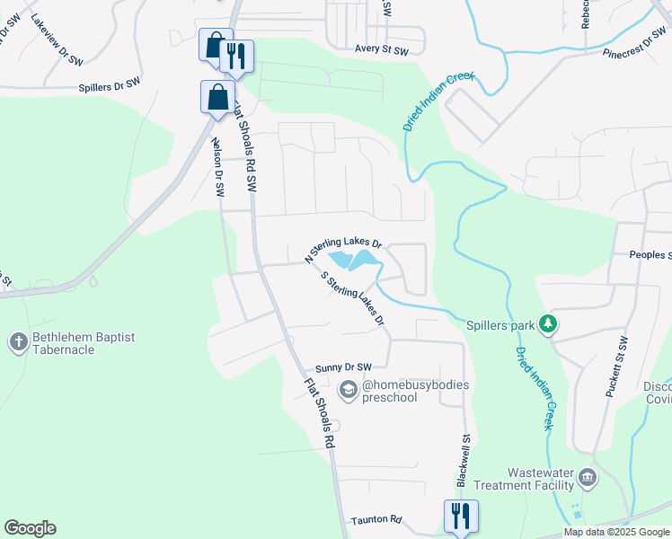 map of restaurants, bars, coffee shops, grocery stores, and more near 9184 South Sterling Lakes Drive in Covington
